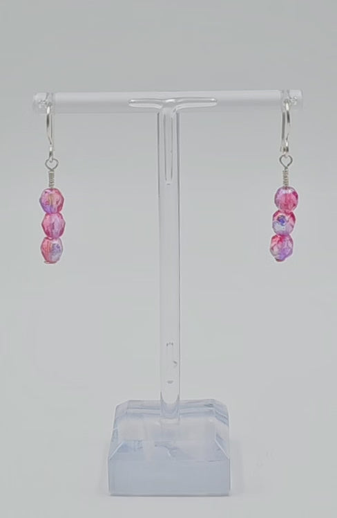 Handmade Sterling Silver Rosey Pink Czech Glass Dangle earrings