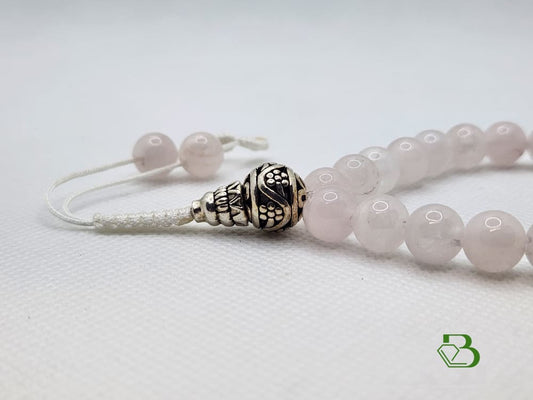 Rose Quartz Mala Bracelet With Silver Prayer Bead 