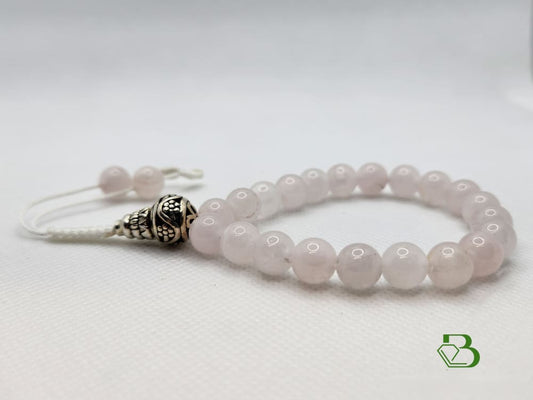 Rose Quartz Mala Bracelet With Silver Prayer Bead 