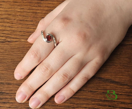 Sterling Silver Hessonite Garnet Bypass Ring on Hand